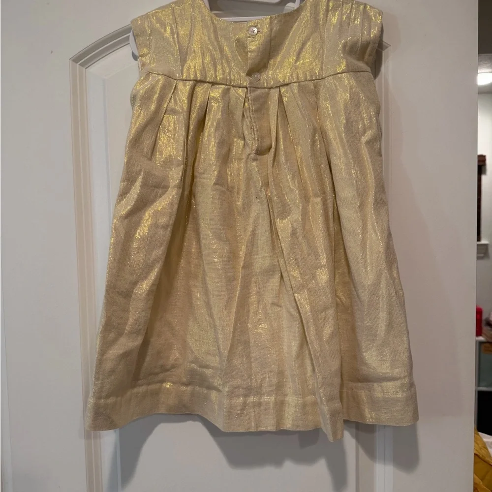 Tea Collection Gold Shimmer Pleated Kids Dress - 3t